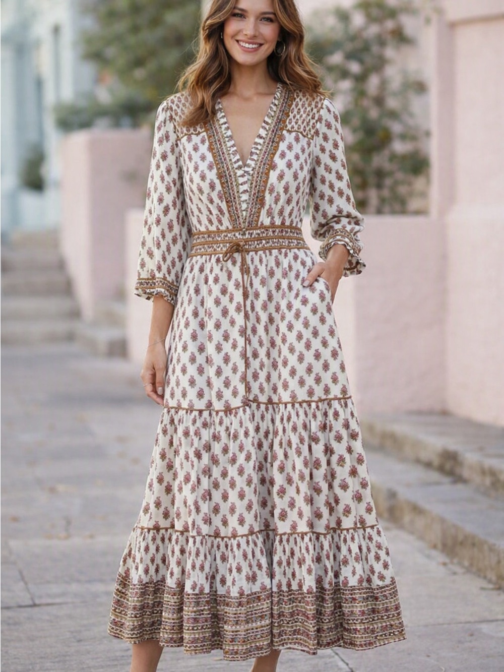 Veronica Beard Alessandra Dress NWT Size 10 – Cream Multi Floral Cotton Maxi